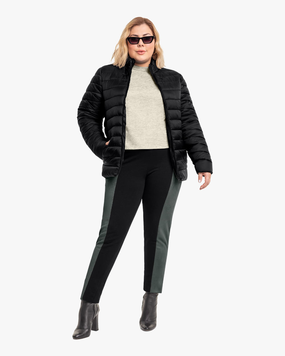 Jaqueta Puffer Feminina Plus Size Cereja Rosa Preto