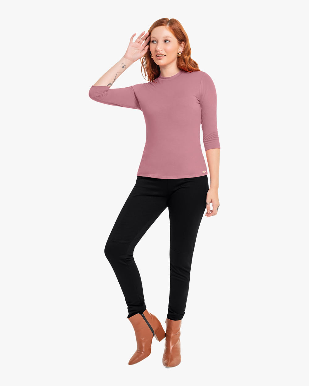 Blusa Básica Feminina Manga 3/4 em Viscose Crepe - Cereja Rosa - New Rose