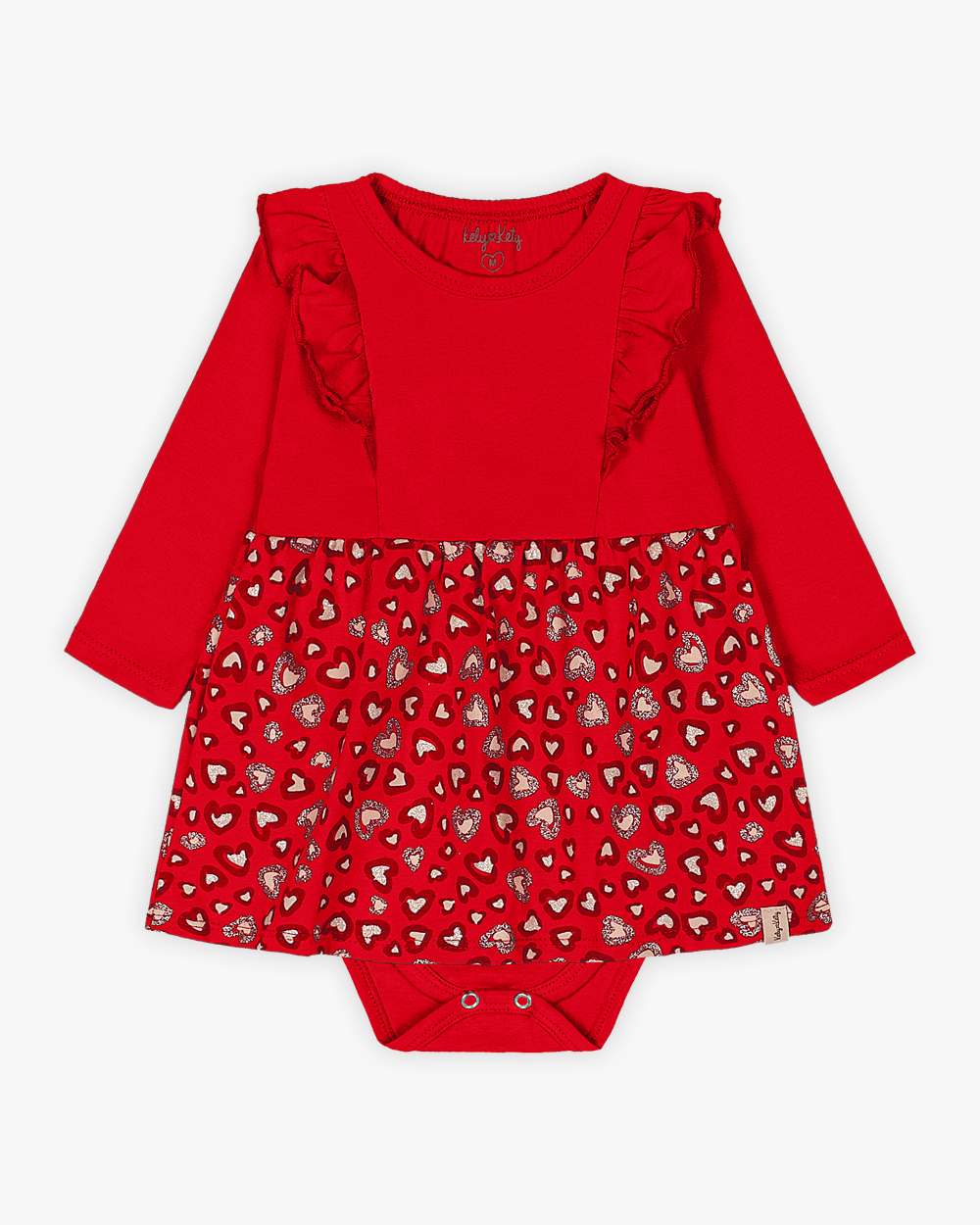 Vestido Body Bebê Manga Longa com Babado e Estampa - Kely Kety - Vermelho