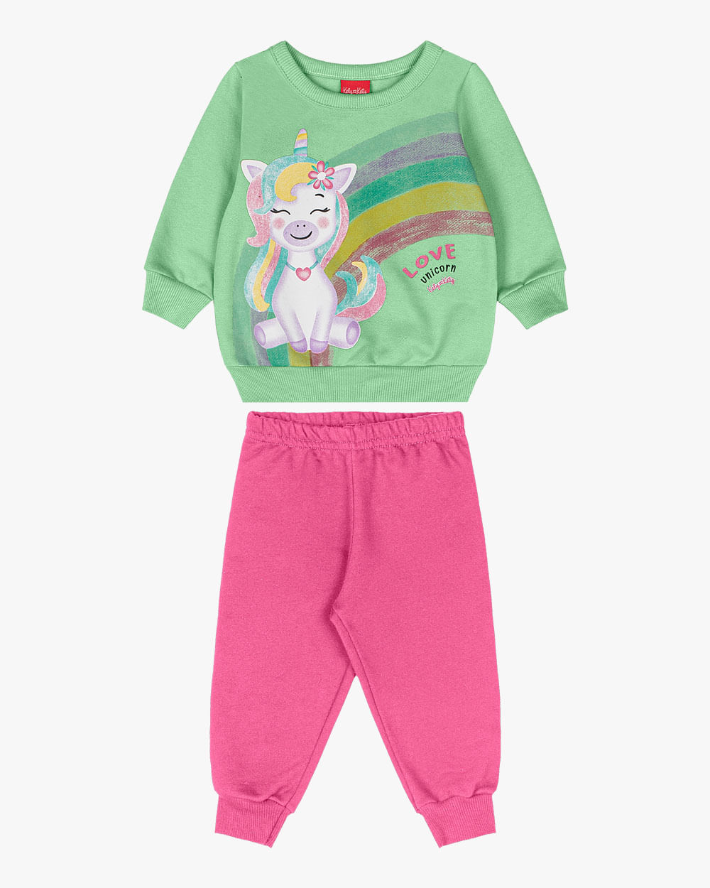 Conjunto Bebê Menina em Moletom Estampa Únicornio - Kely Kety - Verde