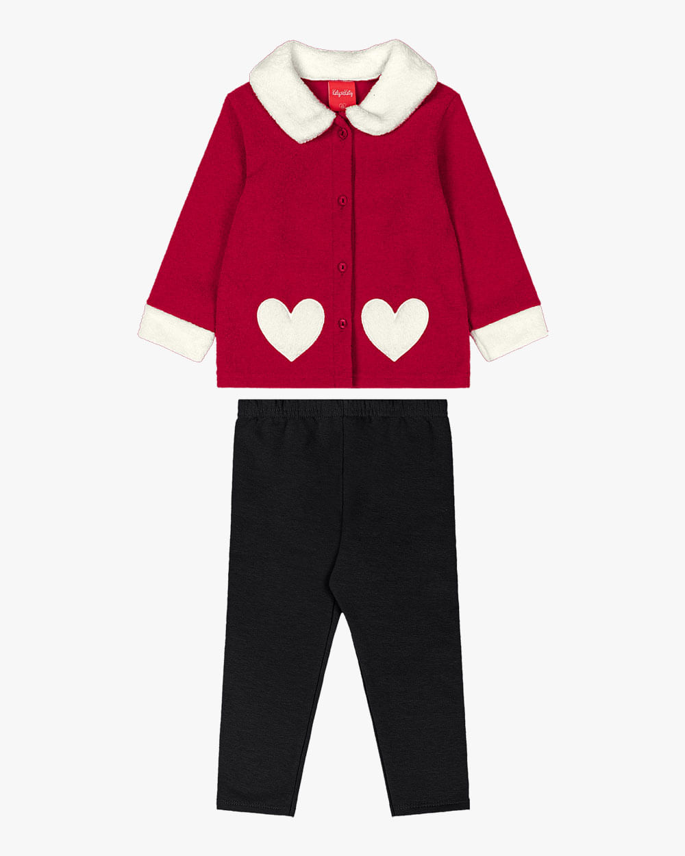 Conjunto Infanti Menina com Jaqueta em Moletom Pelúcia - Kely Kety - Rosa