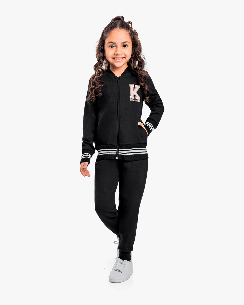 Conjunto Infantil Menina em Moletom Estilo Esportivo - Kely Kety - Preto