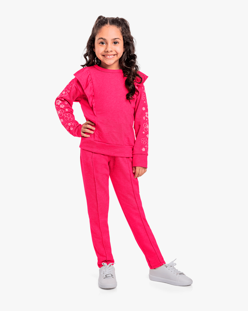 Blusão Infantil Menina com Babado e Estampa Manga - Kely Kety - Cherry