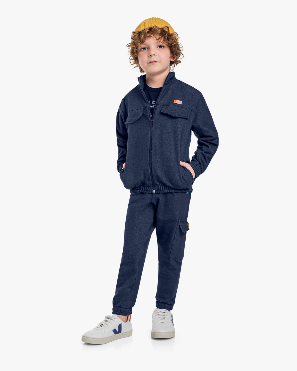 Jaqueta Infantil Menino com Bolso em Moletom Jeans - ReiRex - Azul