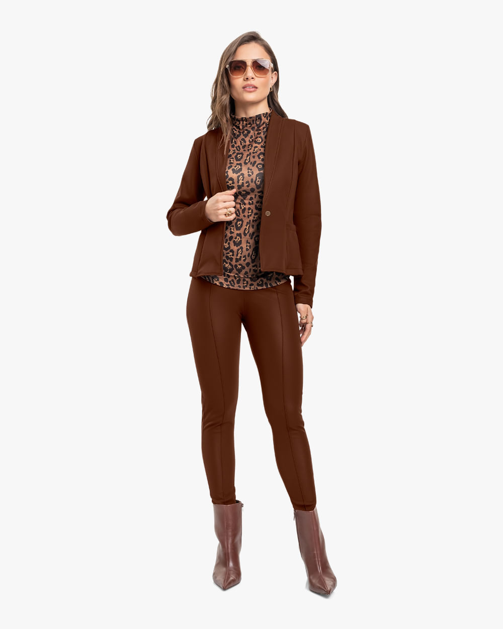 Calça Legging Montaria em Cirrê Peluciado - Cereja Rosa - Chocolate