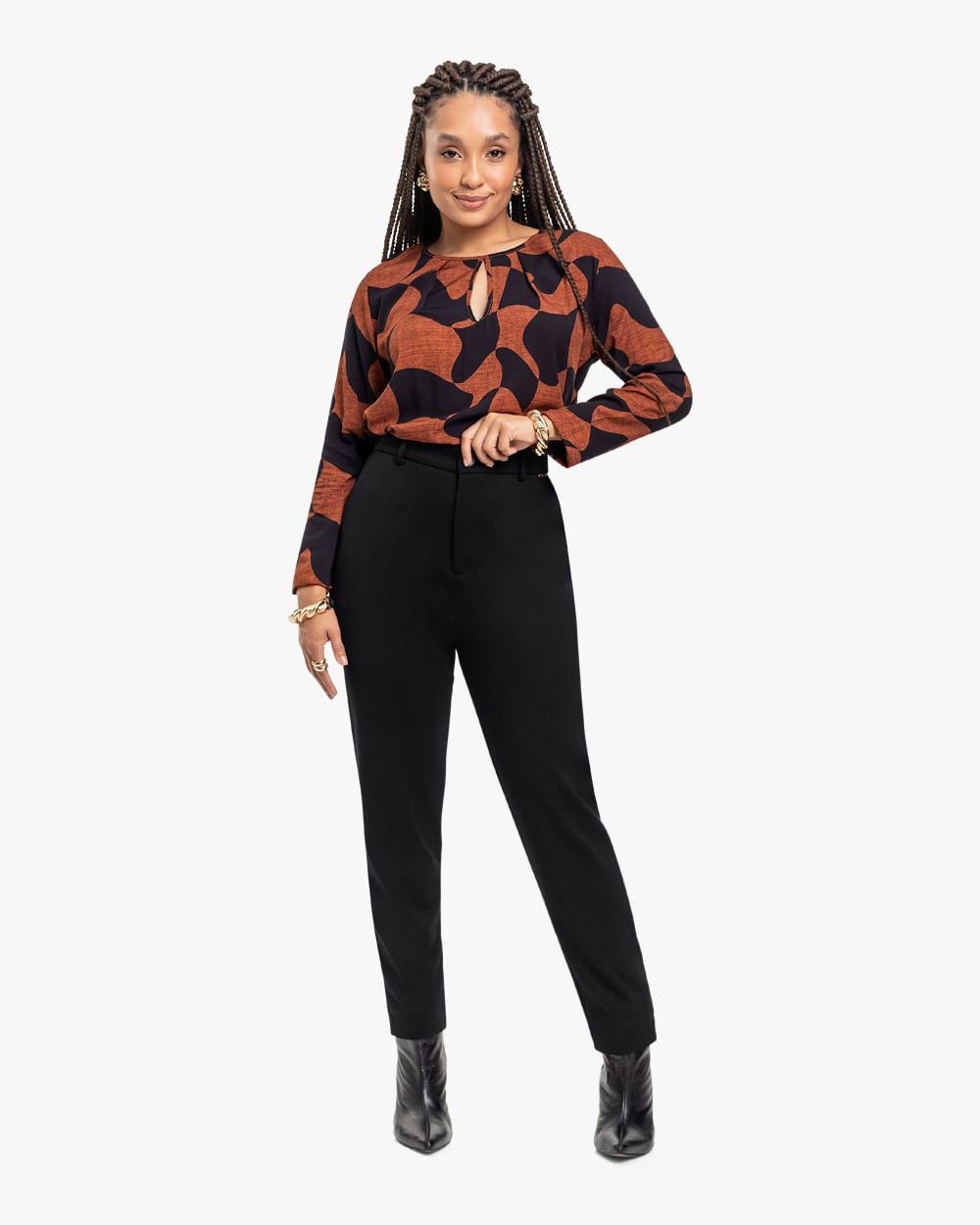 Blusa Feminina Estampada com Manga Longa e Decote Gota - Cereja Rosa - Oce