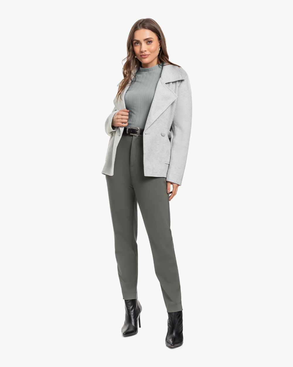 Calça Feminina em Alfaiataria com Bolsos - Cereja Rosa - Dark Gray
