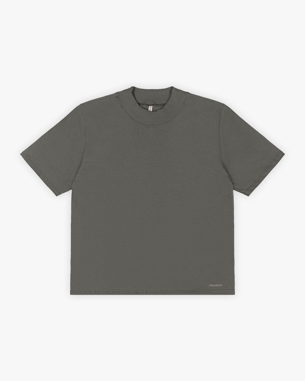 Blusa Feminina Manga Curta com Gola Alta - Cereja Rosa - Dark Gray