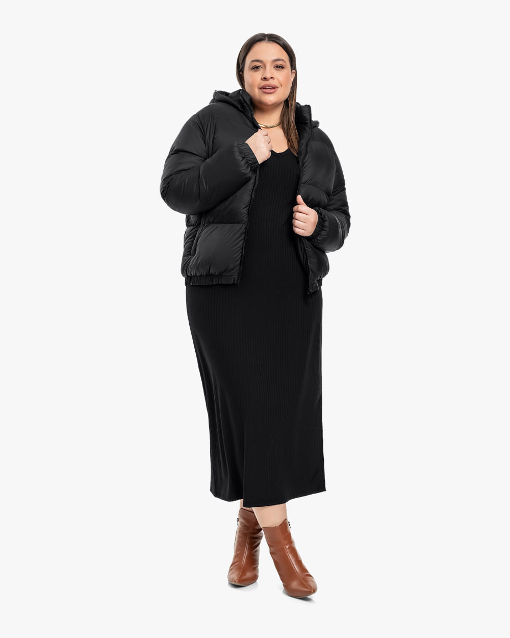 Jaqueta Puffer Feminina Plus Size com Capuz Removível - Cereja Rosa